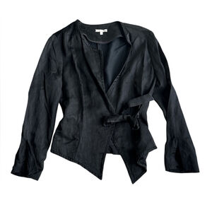 Skin NY Elegant Black Women's Wrap Top Silky Finish Asymmetrical Bottom Size US2